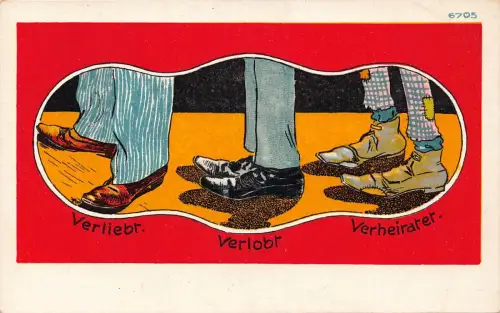 B086 Mode Männer Typen basierend auf Schuhen Verliebt Verheiratet Postkarte