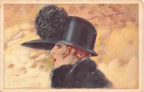 B087 Beauty Glamour Girl in Jazz Style Art by S. Bompard Autumn Leaves Postkarte