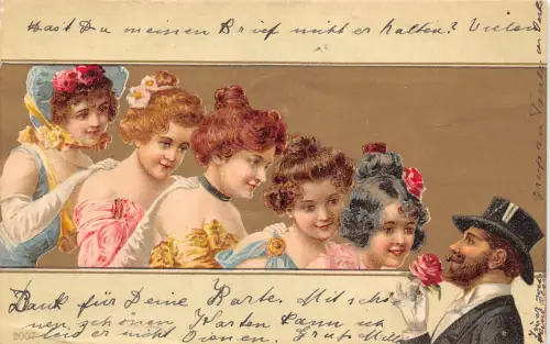 B086 Liebesroman Schönheiten Frauen in Reihe für Gentleman Rosen 1901 Postkarte