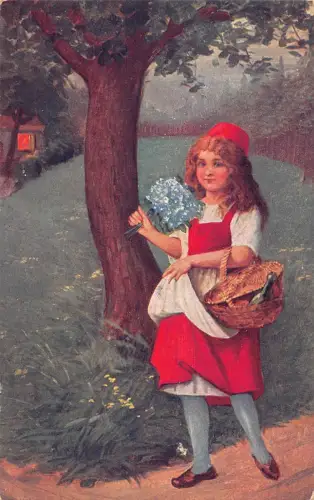 B085 Märchen Rotkäppchen Rotkaeppich Fantasy Blumen Postkarte