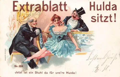 B086 Humor Liebe Herren flirten mit Schönheit Extrablatt Hulda Sitzt 1901 Postkarte
