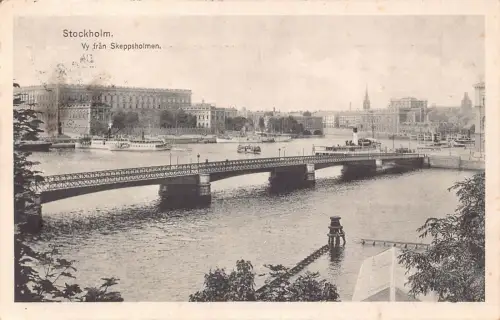 A201 Schweden Stockholm Vy Fran Skeppsholmen Brücke Dampfschiff Postkarte