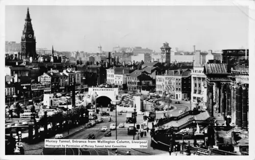 A950 England 1976 Liverpool Mersey Tunnel Wellington Column RPPC Autos Postkarte