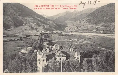 B074 Italien Neu Spondinig Hotel Hirsch u Post Prad und Trafoier Gletsch AK
