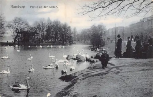 B074 Deutschland 1906 Hamburg Partie an der Alster Schwanensee Postkarte