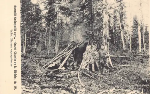 Russland Transsibirische Eisenbahnbau Taiga Arbeiterhütte Nr16 Postkarte B681