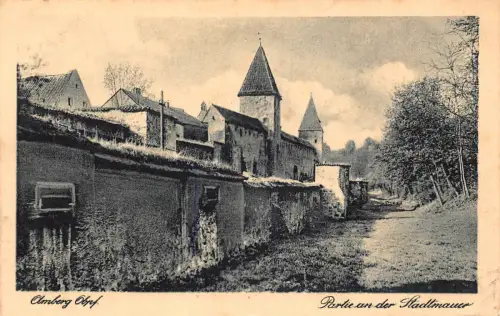B089 Deutschland 1927 Amberg Partie an der Stadtmauer Turm Vintage Postkarte