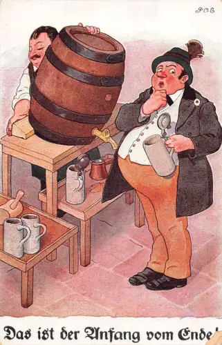 L126 Grüße Bierdosen Fass Comic Humor Postkarte