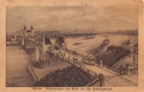 L158 Deutschland 1920 BONN Rheinbrücke und Blick auf das Siebengebirge AK