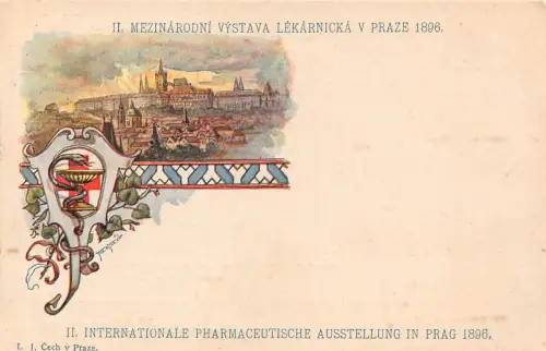 B068 Tschechien 1896 Internationale Apothekenausstellung Prager Schlange Postkarte