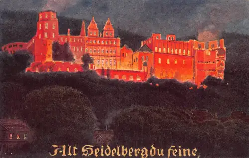 B089 Deutschland 1927 Heidelberger Schloss bei Nacht Beleuchtung Vintage Postkarte