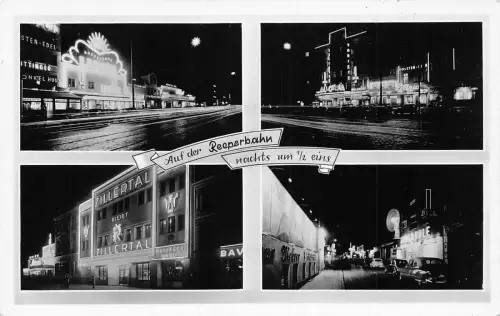 B075 Deutschland Auf der Reeperbahn bei Nacht Hamburg RPPC Vintage Postkarte