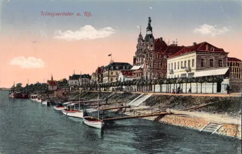 A208 Deutschland 1934 Königswinter a Rh Boote Hafen Vintage Postkarte