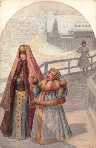 L487 Russland Art S Solomko sur le pont Vintage Postkarte