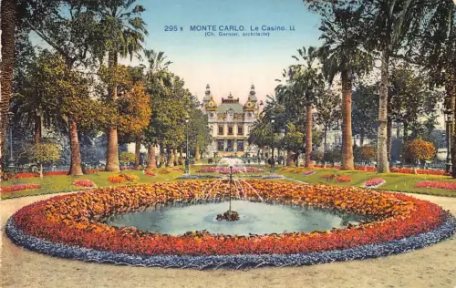 B070 Monaco Monte Carlo Casino Garten Brunnen Vintage Postkarte
