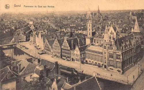 A098 Belgien 1927 Gent Gand Gesamtansicht von Qual aux Herbes alte Postkarte