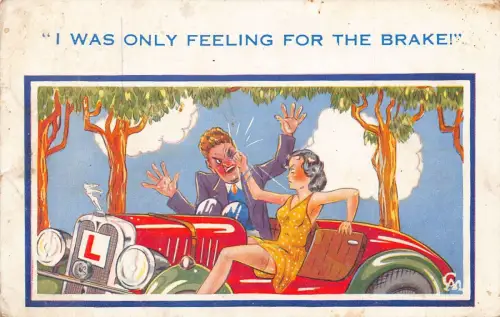 L293 Comic Ich hatte nur Gefühl für das gebremste Auto Paar Humor Postkarte