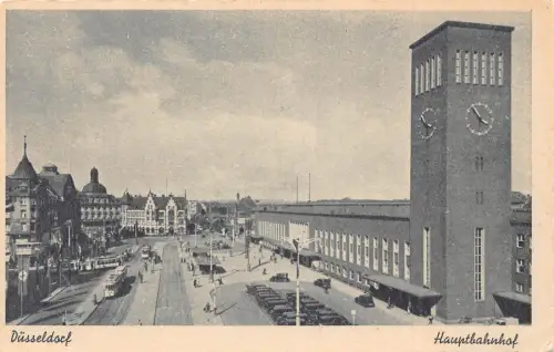 A212 Deutschland Düsseldorf Hauptbahnhof Bahnhof Straßenbahn Wagen Oldtimer Postkarte