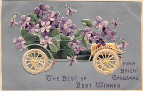 L293 Weihnachtsgrüße 1910 Blumen Cabrio Auto geprägte Postkarte
