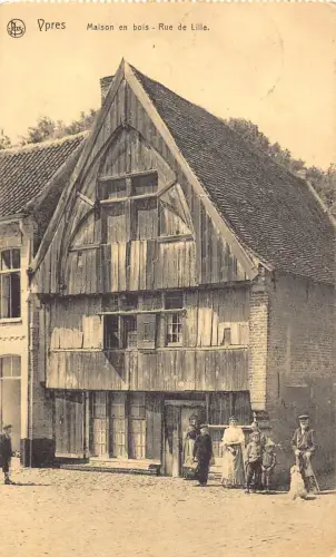 A098 Belgien 1915 Ypern Maison en bois Bauern Rue de Lille Feldpostkarte 1. Weltkrieg