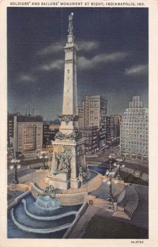 A972 US Soldiers and Sailors Monument at Night Indianapolis Indiana Postkarte