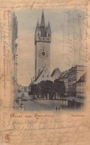 L214 Deutschland 1899 Gruss aus Straubing Stadtturm Turm Vintage Postkarte