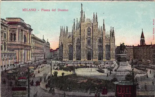 A977 Italien Milano Mailand Piazza del Duomo Platz Vintage Postkarte