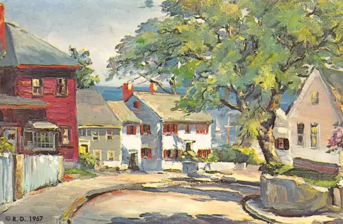 A969 USA 1979 Seaport Homes New England Coast Art Vintage Postkarte