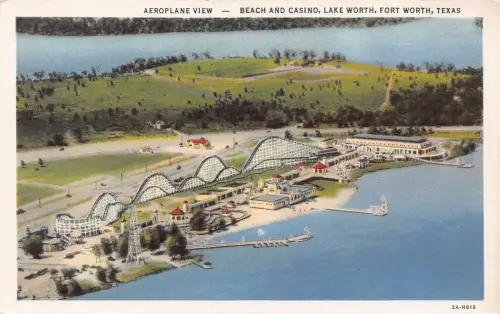 A971 US Flugzeugblick Strand und Casino Lake Worth Fort Texas Vintage Postkarte