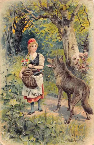 B085 Fantasy 1903 Rotkäppchen Rotkaeppich Prägepostkarte
