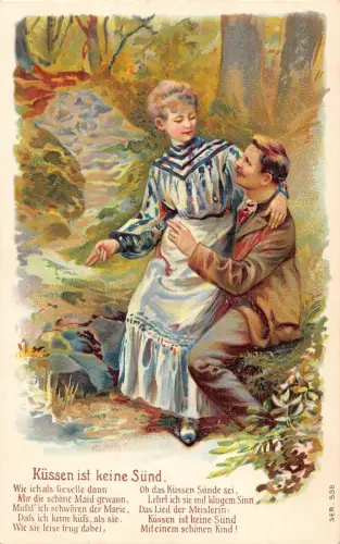 B088 Liebesroman Küssen ist keine Sünde Paar im Wald Prägepostkarte