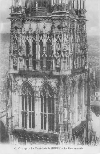 C027 Frankreich, La Cathedrale de Rouen La Tour Centrale Vintage Postkarte