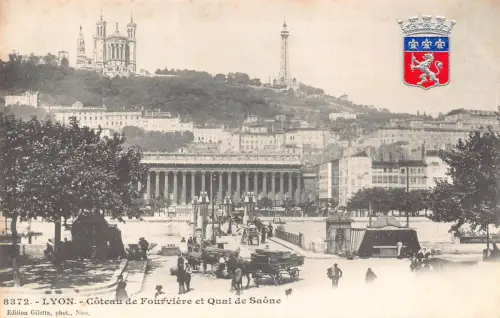 C029 Frankreich, Lyon Coteau de Fourviere et Quai de Saone Vintage Postkarte