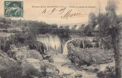 C031 Frankreich, Environs de la Clayette Viaduct et cascade du Gothard 1909 Postkarte