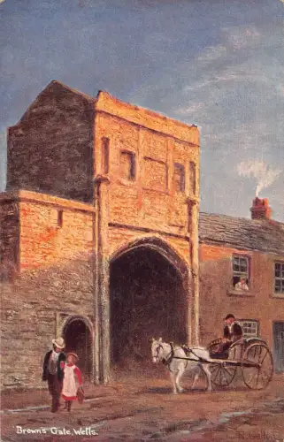 A022 England Wells Brown's Gate Kutsche Vintage Postkarte