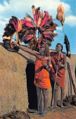 A973 Kenia Ureinwohner Massai Tänzer Frauen Ethno Folk Vintage Postkarte