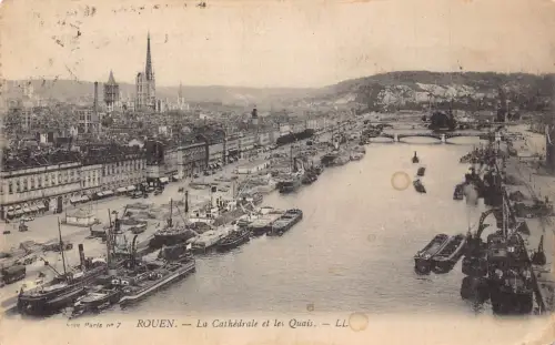 A820 Frankreich 1916 Rouen Kathedrale et Quais Dampfschiff Kai Vintage Postkarte