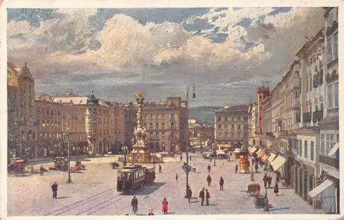 C035 Österreich, Linz Kaiser Franz Joseph Platz 1917 alte Postkarte