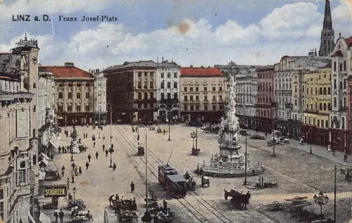 C035 Österreich, Linz Franz Joseph Platz Vintage Postkarte