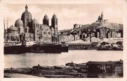 A824 Frankreich 1937 Kathedrale von Marseille Notre Dame de Garde Boote RPPC Postkarte