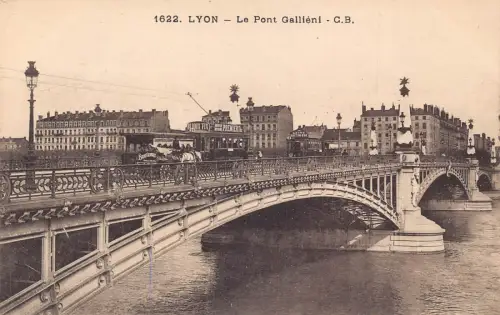 A824 Frankreich Lyon Pont Gallieni Brücke Straßenbahn Vintage Postkarte