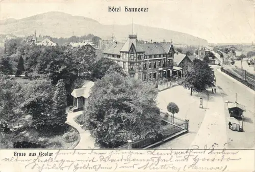 A116 Deutschland 1902 Gruss aus Goslar Hotel Hannover Eisenbahn Züge Postkarte