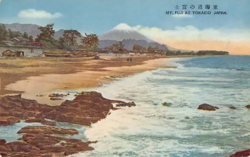 A671 Japan Mount Fuji at Tokaido Beach Vintage Postkarte