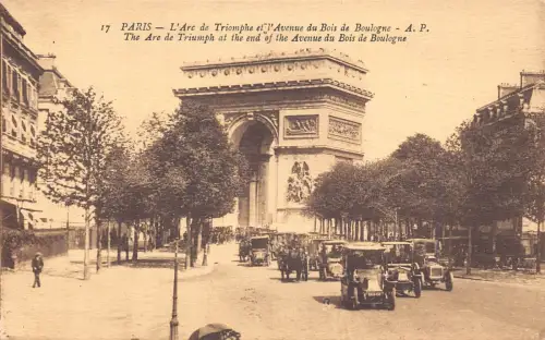 A826 Frankreich Paris Arc de Triumph Aven Bois de Boulogne Autos Oldtimer Postkarte