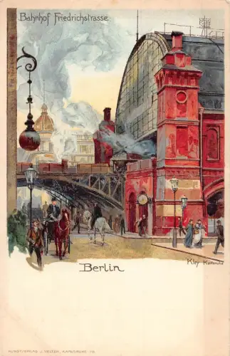 A019 Deutschland Berlin Friedrich Straße Bahnhof Gemälde signiert Kley Postkarte