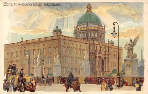 A020 Deutschland Berlin Königliches Schloss, Brücke Kutsche Gemälde Postkarte