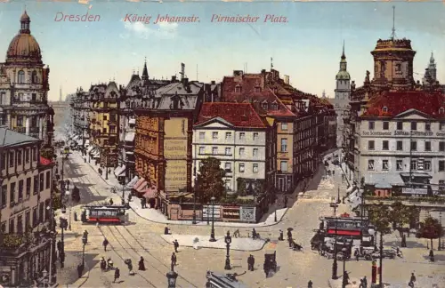 A020 Deutschland Dresden König Johannstr Pirnaischer Platz Straßenbahn Vintage Postkarte