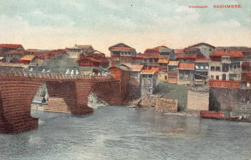 B218 Indien Kaschmir Srinagar Brücke Vintage Postkarte