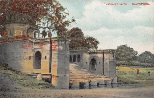 B218 Indien Massaker Steps Cawnpore Kanpur Vintage Postkarte