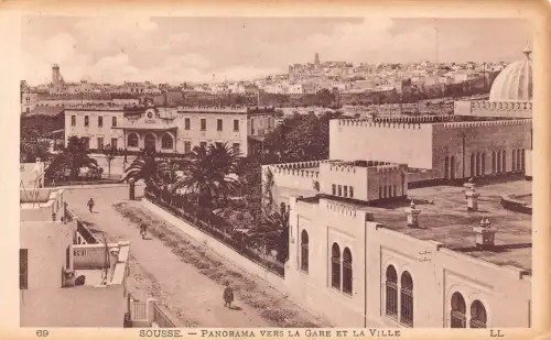 B218 Tunesien Sousse Panorama Vers la Gare et Ville Bahnhof Postkarte